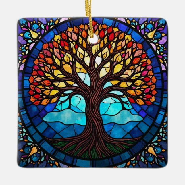 Glaskonst, Livets träd, glasskikt Julgransprydnad Keramik (Framsida)