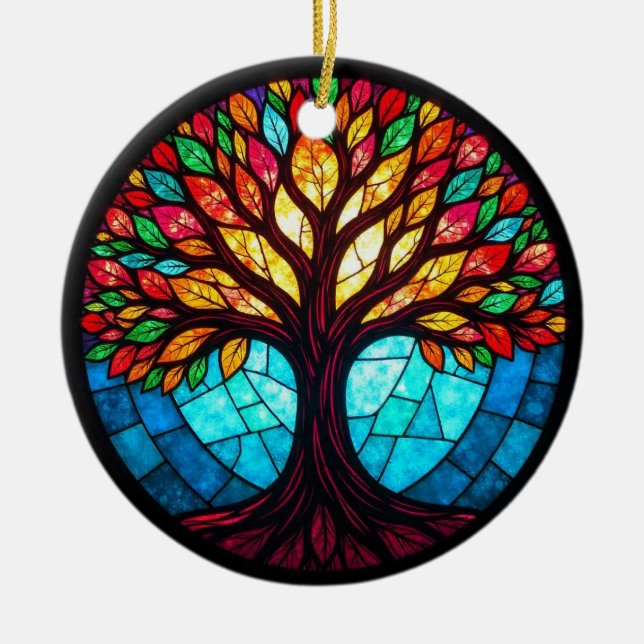 Glaskonst, Livets träd, glasskikt Julgransprydnad Keramik (Framsidan)