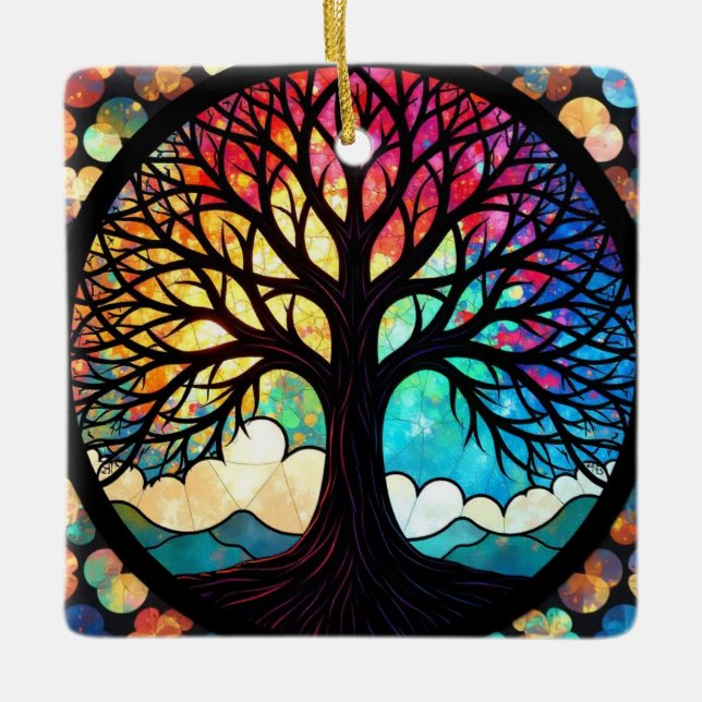 Glaskonst, Livets träd, glasskikt Julgransprydnad Keramik (Framsida)