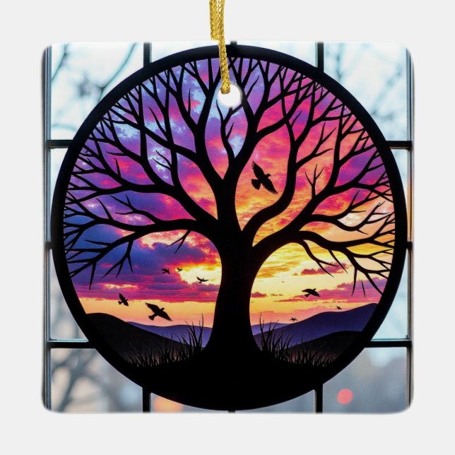 Glaskonst, Livets träd, glasskikt Julgransprydnad Keramik (Framsida)