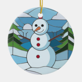 Glaskonst, Snögubbe, glasskikt Julgransprydnad Keramik