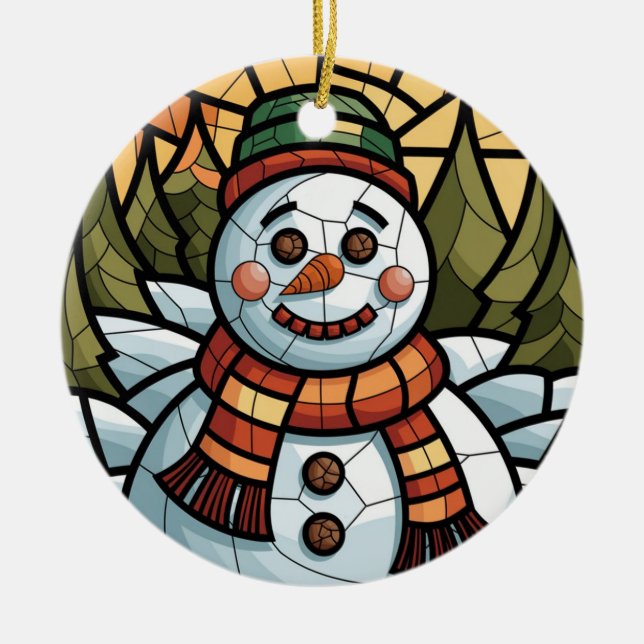 Glaskonst, Snögubbe, glasskikt Julgransprydnad Keramik (Framsidan)