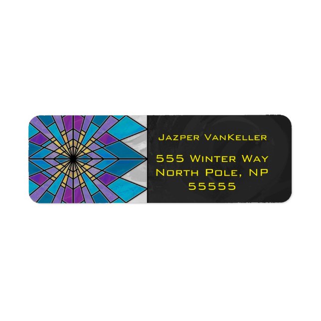 Glaskonst Stråle Blå och Lila Returadress Etikett (Framsidan)