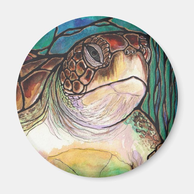 Glaslagat marint havsköldpadda Stil Art Magnet (Framsidan)