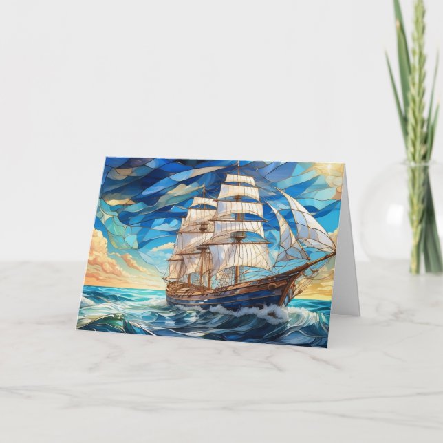 Glaslagrad Vintage Segelbåt i oceanen Kort (Framsida)