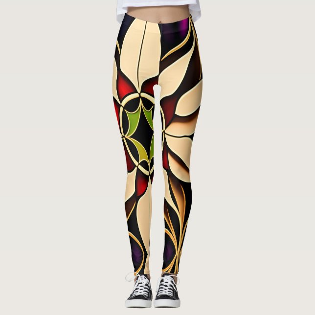 Glasliljefrött Mosaic Mönster Leggings (Framsida)