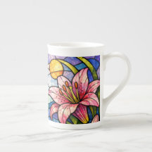Glasmålade liljor och trollsländor rosa