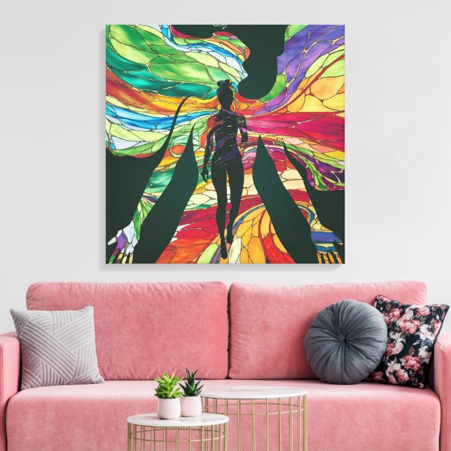 Glasmålare i Grönt Dress Vibrant Digitat Canvastryck (Insitu (Vardagsrum))