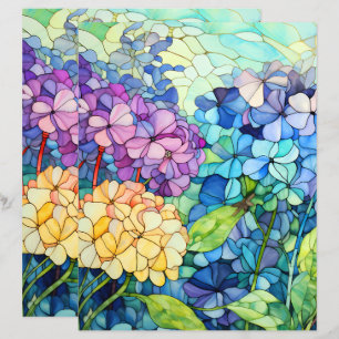 Glasmåleri hortensia blommor decoupage tissuepaper