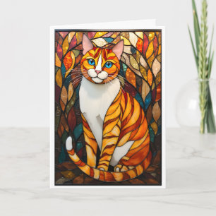 Glasmålestil Orange Katt Blå Ögon Kort