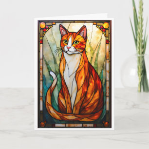 Glasmålestil Orange Katt Gröna Ögon Kort