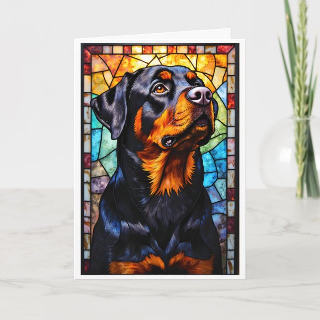 Glasmålestil Rottweiler Hund Kort (Framsida)