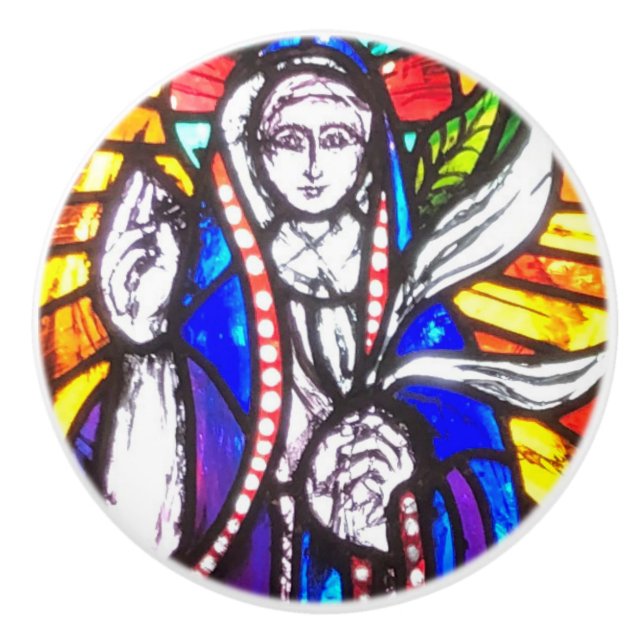 Glasmålning med religiös figur. knopp (Framsidan)