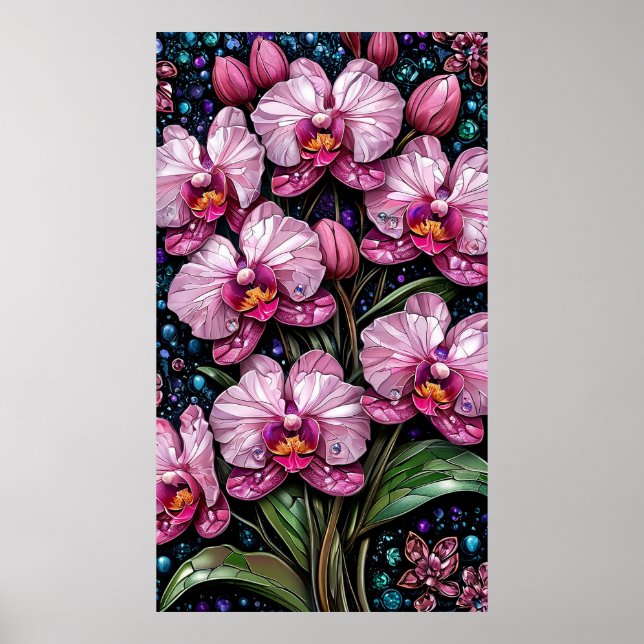 Glasmålning med rosa orkidéer poster (Framsidan)