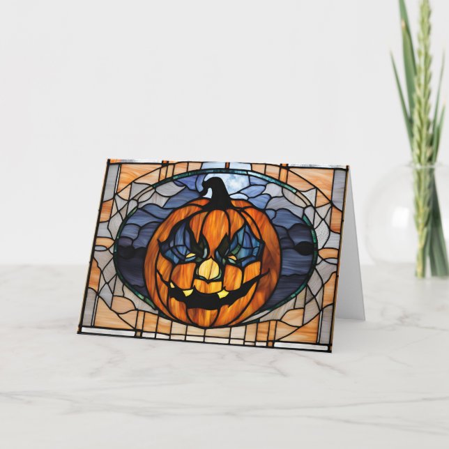 Glasmålning Skräckinjagande Halloween-pumpa  Helgkort (Framsida)