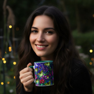 glasmålning stil blommande bin kaffe mugg
