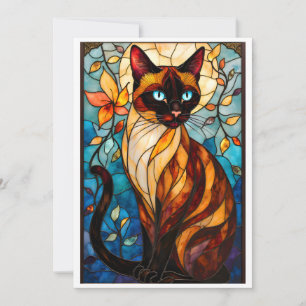 Glasmålning Stil Charming Katt med Blå Ögon Kort