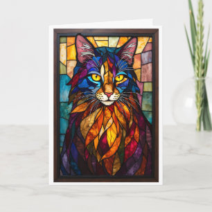 Glasmålning Stil Charming Katt med Gula Ögon Kort