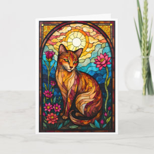 Glasmålning Stil Orange Kattunge med Rosa Blommor Kort