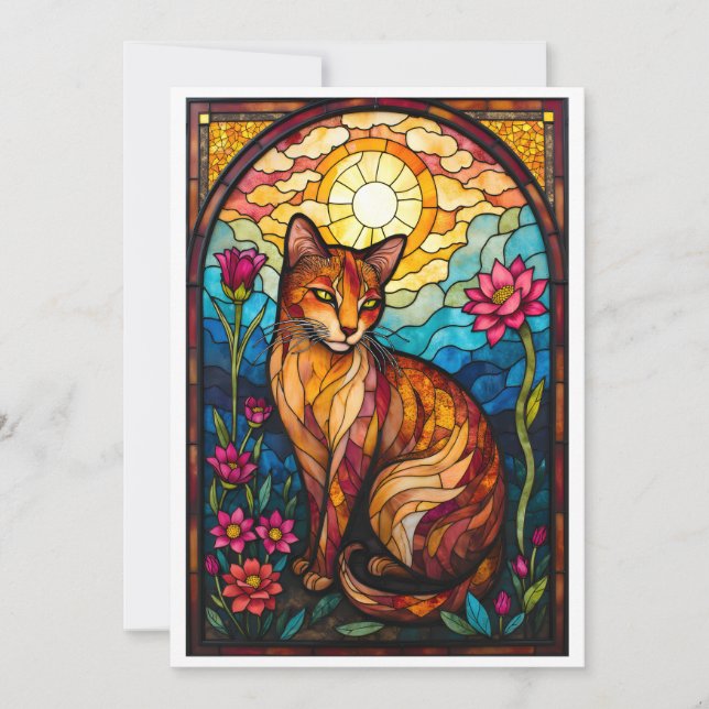 Glasmålning Stil Orange Kattunge med Rosa Blommor Kort (Framsida)