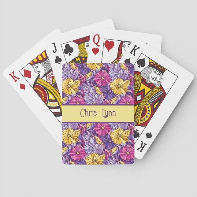 Glasmosaik Abstrakt Lila Gul Rosa Casinokort (Baksidan)