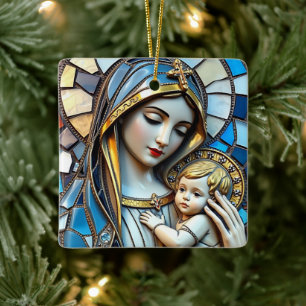 Glasmosaik, fastsatt Mary och Jesus jul Julgransprydnad Keramik