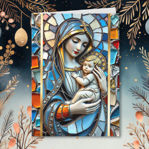 Glasmosaik, fastsatt Mary och Jesus Kort