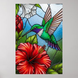 Glasmosaikkolibri Trädgård Blommig Mosaik Poster