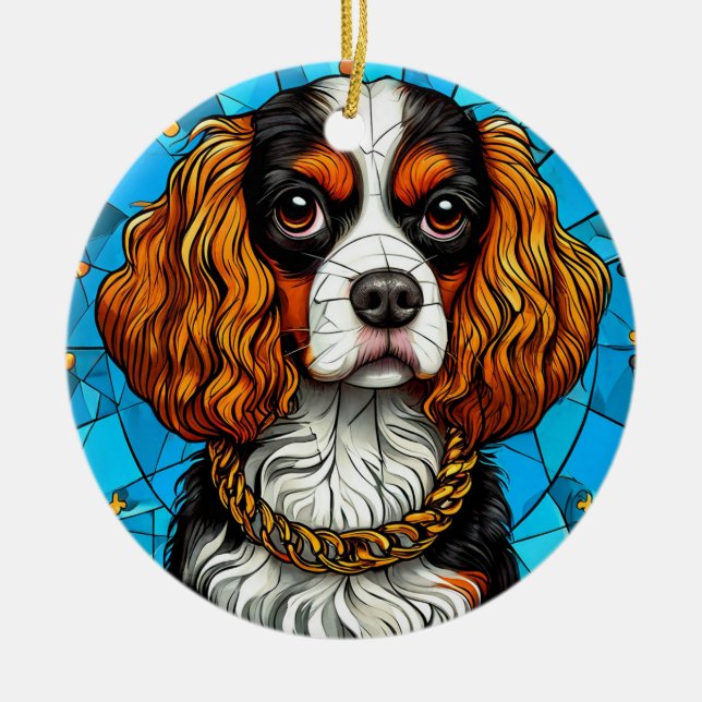 Glasmosaikporträtt av hund julgransprydnad keramik (Framsidan)