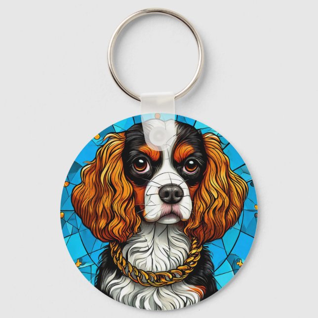 Glasmosaikporträtt av hund nyckelring (Framsida)
