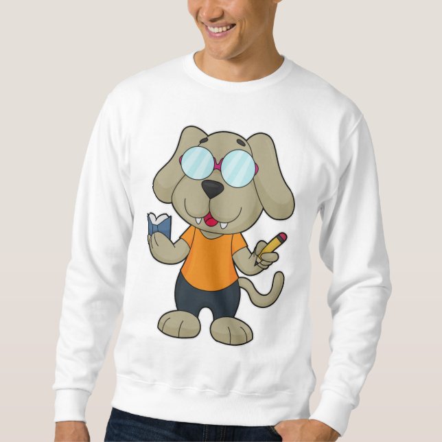 Glasögon av hund Nerd Bok Lång Ärmad Tröja (Framsida)