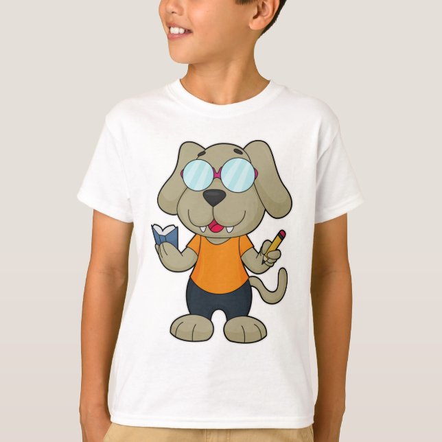 Glasögon av hund Nerd Bok T Shirt (Framsida)