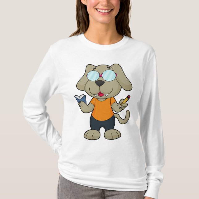 Glasögon av hund Nerd Bok T Shirt (Framsida)