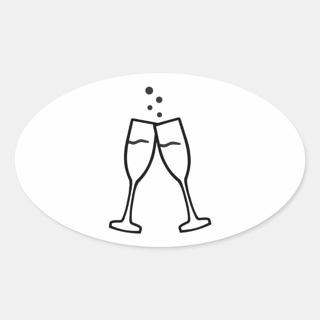 Glasögon av mousserande champagne ovalt klistermärke (Framsida)