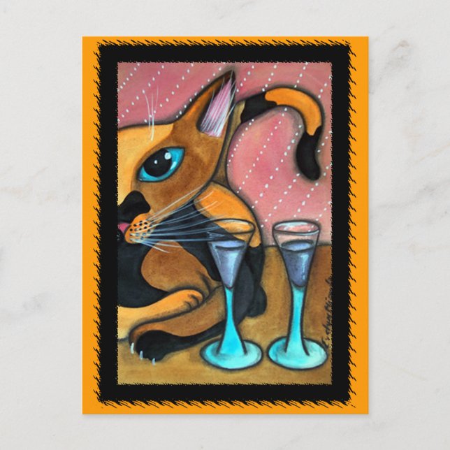 Glasögon av romerska katt och Vin Vykort (Framsida)