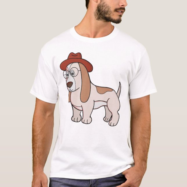 Glasögon Beagle med Fedora T Shirt (Framsida)