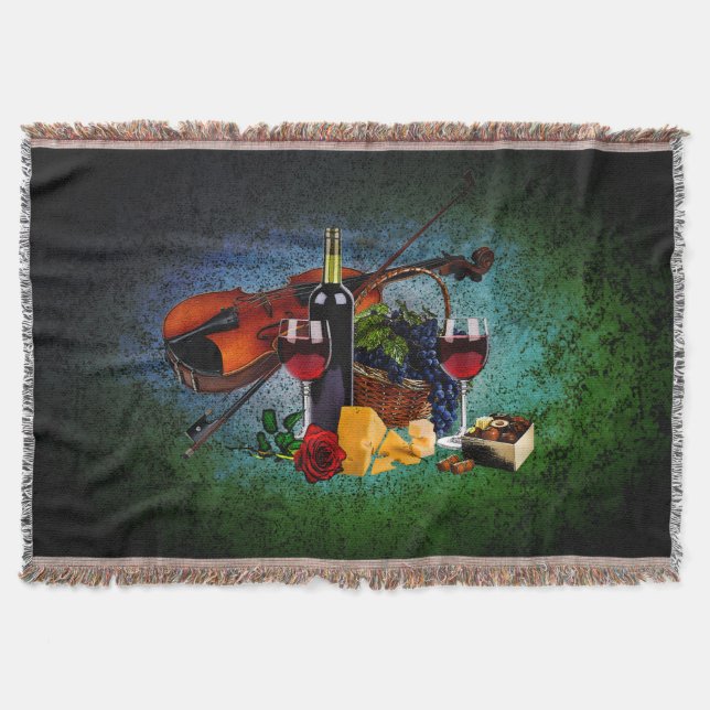 glasögon, flaska, druvor, ost, fiol, Violin Filt (Framsidan)