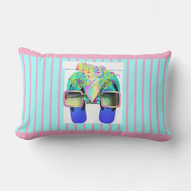 Glasögon + Flip Flops Rosa Ränder Lumbarkudde (Framsida)