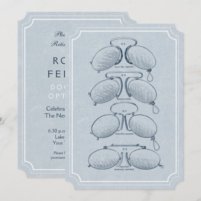 Glasögon för optometrikerpensionvintage inbjudningar (Fram/baksida)