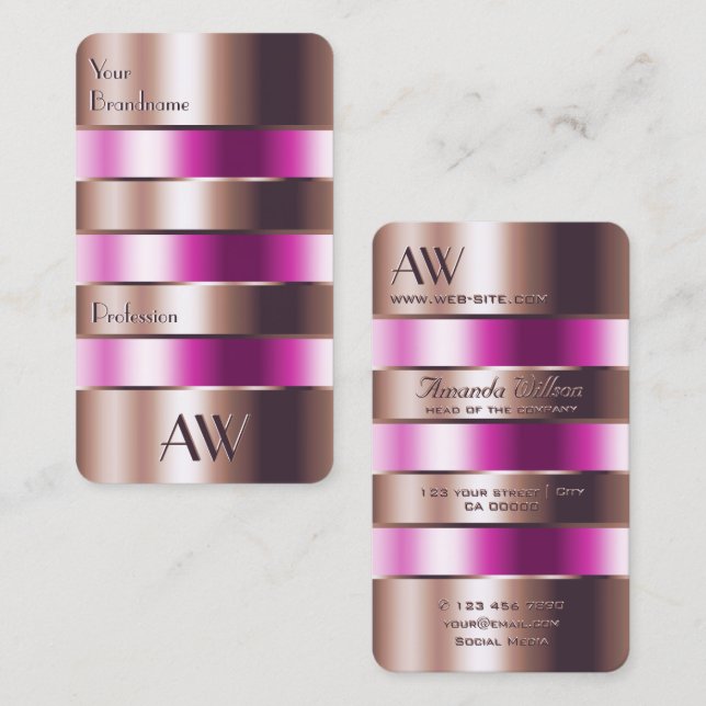 Glasögon i ro Guld Rosa Fluids Faux 3D Initialer Visitkort (Fram/baksida)