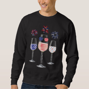 Glasögon rött vitt blått Vin, amerikanska Flagga 4 Lång Ärmad Tröja