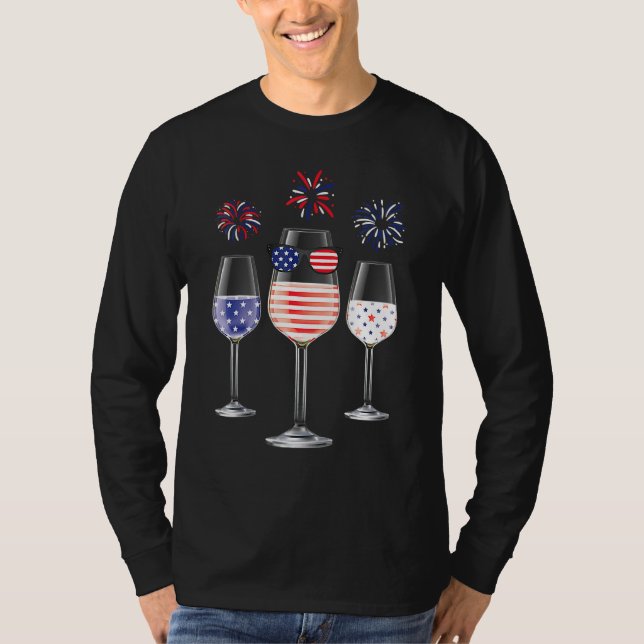 Glasögon rött vitt blått Vin, amerikanska Flagga 4 T Shirt (Framsida)