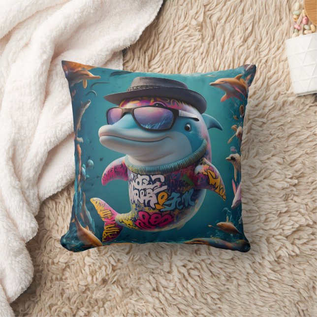 Glasögonblåsor: Dolphin Pillow Kudde (Filt)
