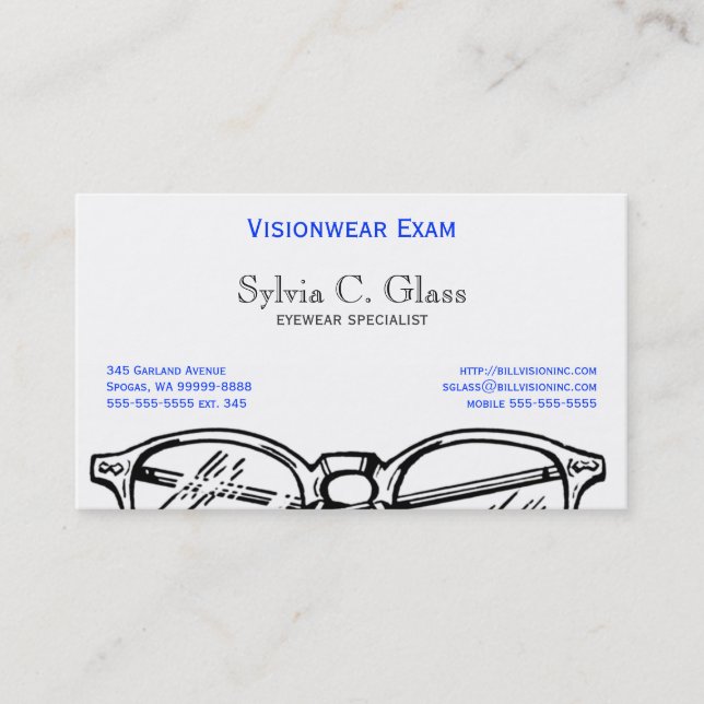 Glasögonglas Eyewear Optisk vision Visitkort (Framsida)