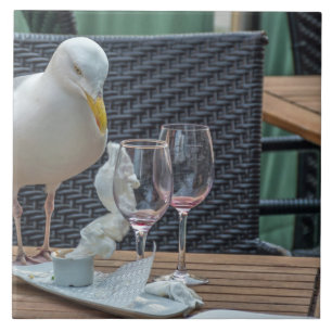 Glasögonglasögon i fiskmås och vin, keramiska plat kakelplatta