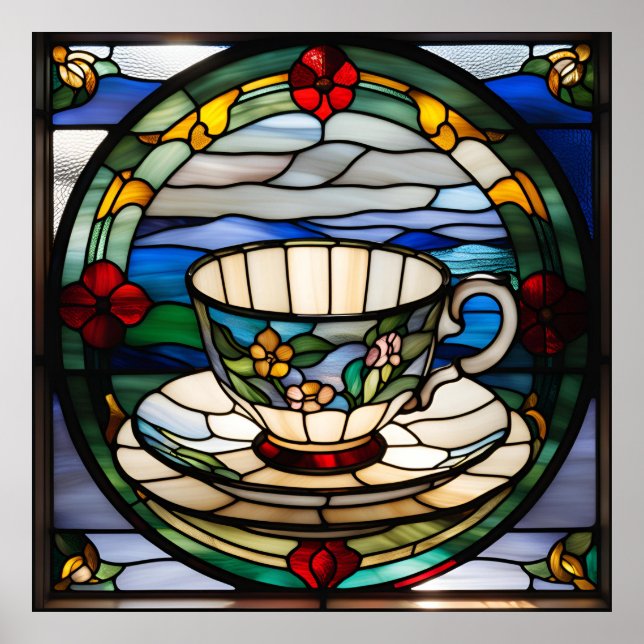 Glasögonutseendet Tea Kopp och Saucer-design Poster (Framsidan)