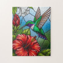 Glaspatchwork Kolibri Trädgård Blommig Mozaik