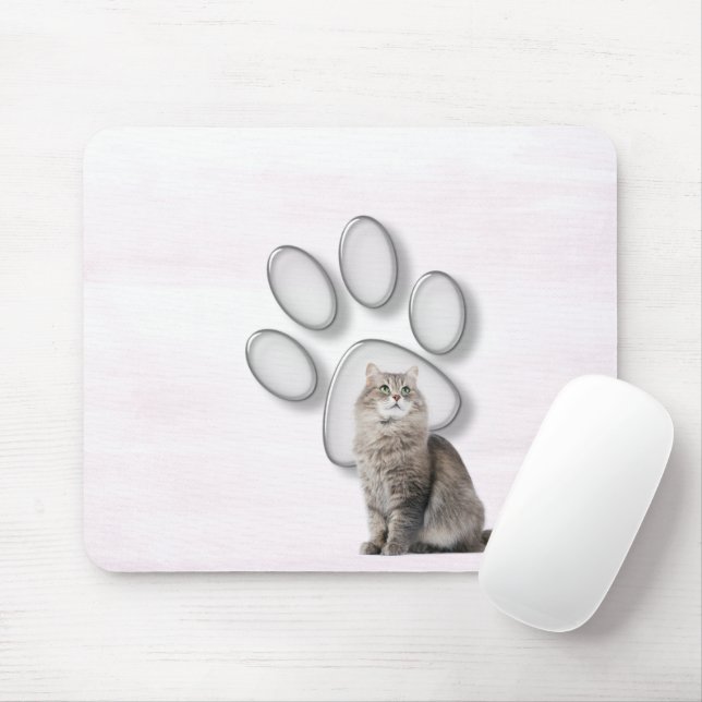 Glaspawprint med katt musmatta (Med mus)