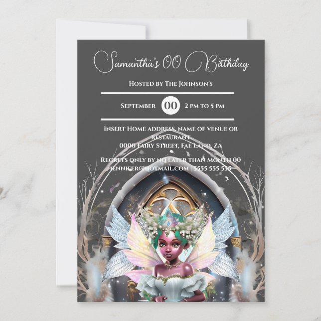 Glasprinsessan melanin rosa glitter magic inbjudningar (Framsida)