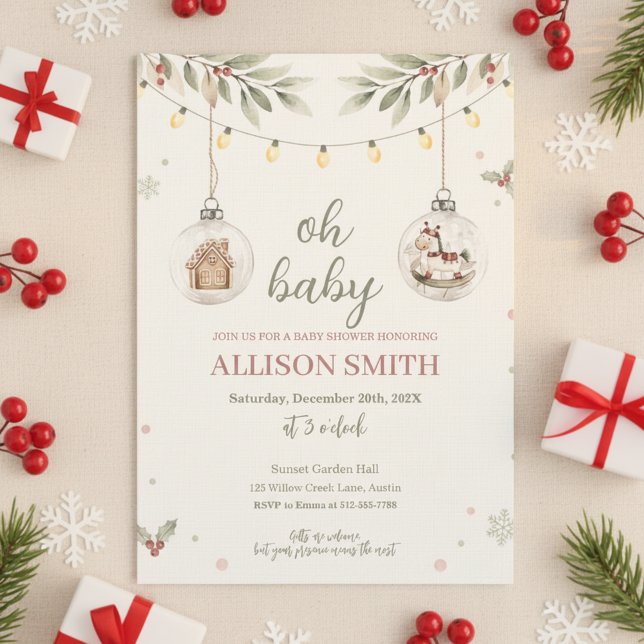 Glasprydnad Baby Shower Inbjudan Vintertema (December Baby Celebration
Holiday Baby Theme)
